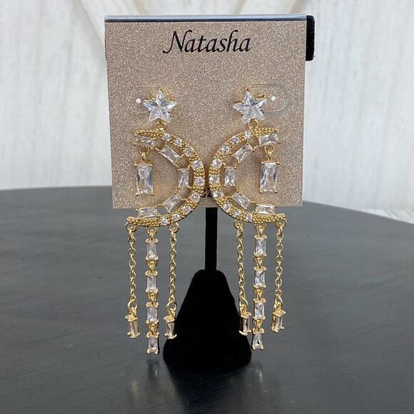 Natasha Rhinestone Crescent Moon Dangle Earrings Celestial - Picture 8 of 8